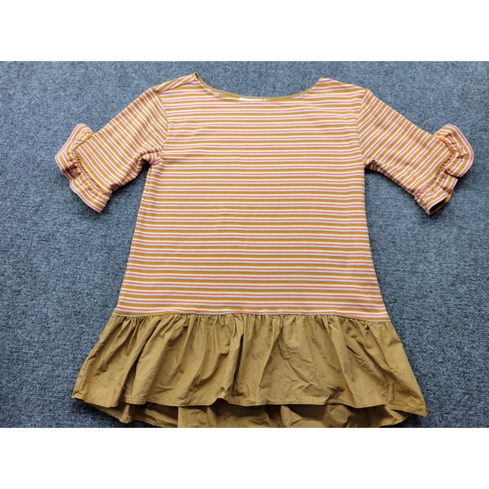 Maeve Anthropologie Striped Ruffle Sleeve Peplum Top Orange Pink Small